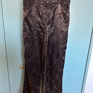 Black Floral Satin Pants